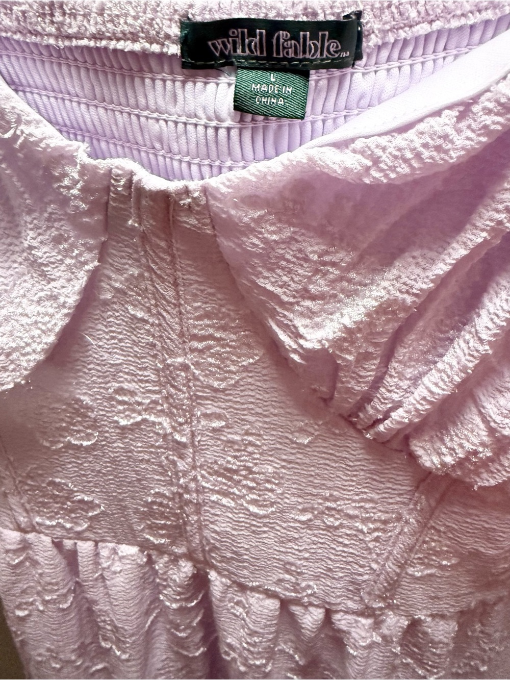 Wild Fable Lavender Textured Tie Strap Tiered Mini Dress | Large - Picture 4 of 4